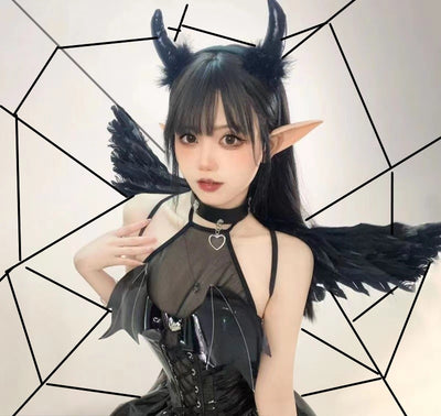 【Halloween】Sexy Little Devil Cosplay Leather Skirt Set
