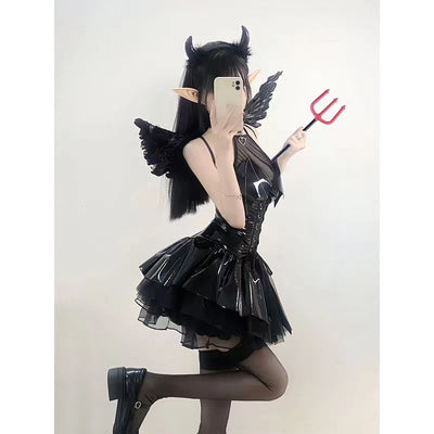 【Halloween】Sexy Little Devil Cosplay Leather Skirt Set