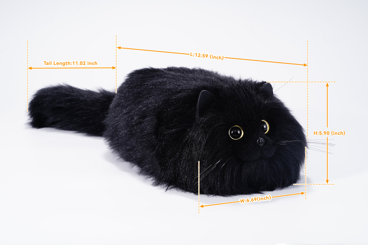 ✨MEOWCOOL Large Black Long-Haired Cat Plush Purse with Yellow Eyes💛