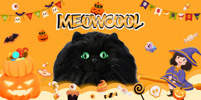 🎃MEOWCOOL  Large Black Long-Haired Cat Plush Purse with Green Slit Eyes💚