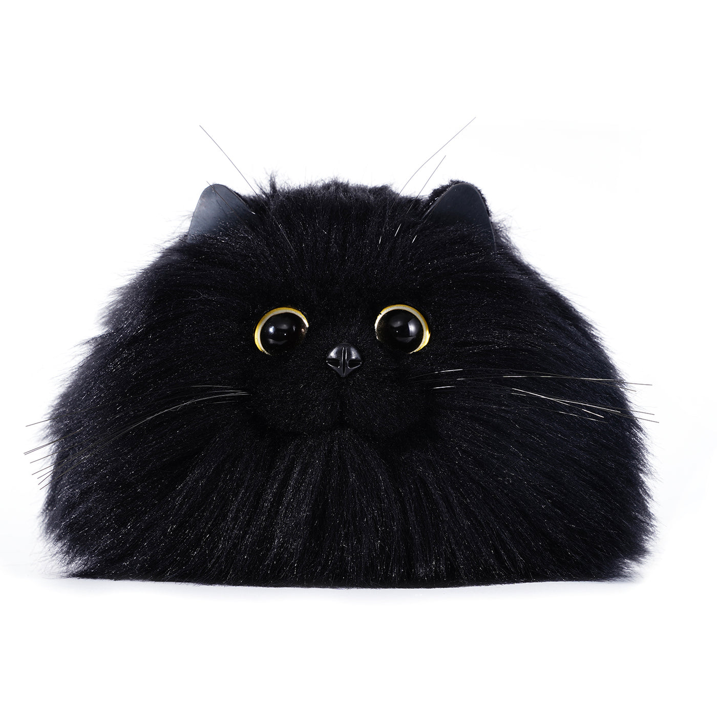 ✨MEOWCOOL Large Black Long-Haired Cat Plush Purse with Yellow Eyes💛