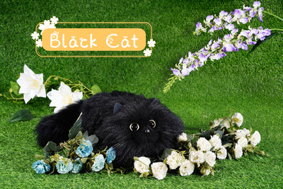 ✨MEOWCOOL Large Black Long-Haired Cat Plush Purse with Yellow Eyes💛