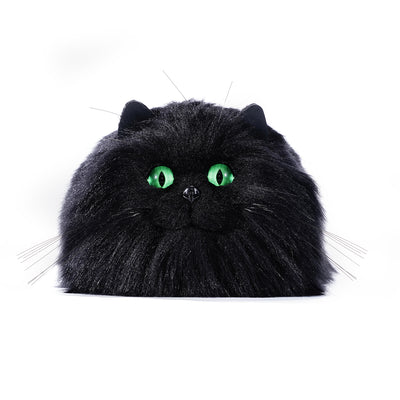 🎃MEOWCOOL  Large Black Long-Haired Cat Plush Purse with Green Slit Eyes💚