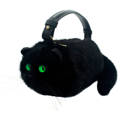 Handmade Black Cat Purse with Green Eyes, Handbag or Shoulder Bag