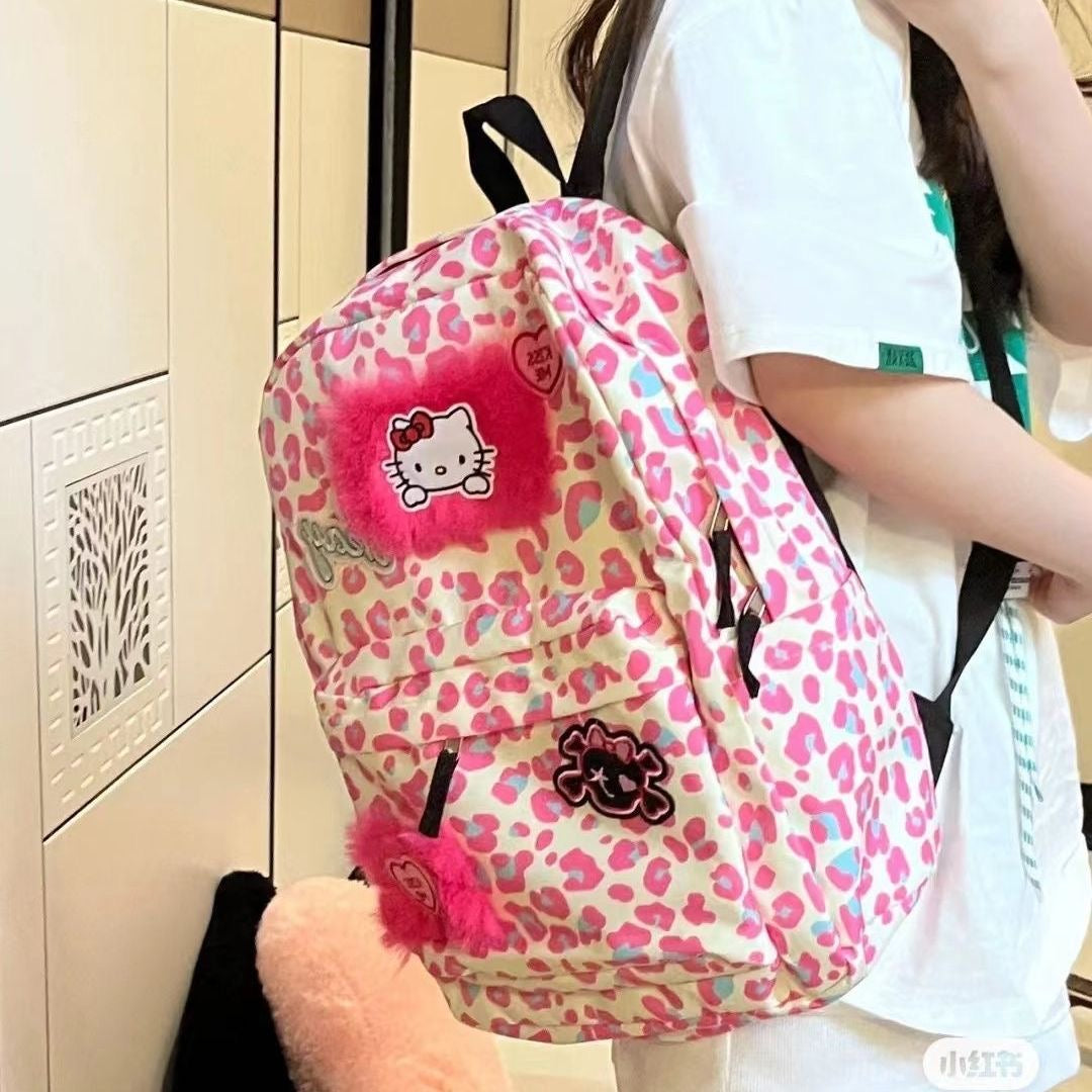 hello kitty leopard backpack Pink Leopard Print Hello Kitty Inspired Backpack – ShopMeowtain