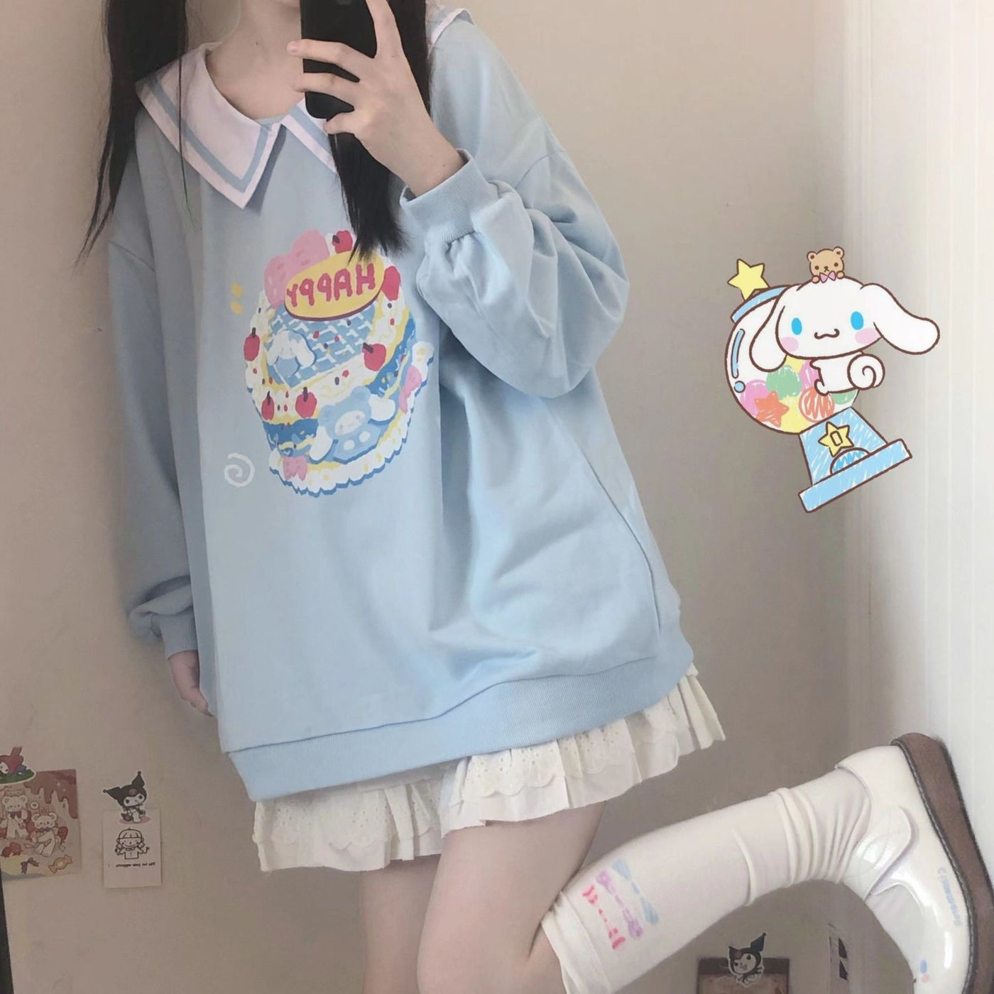 Soft Girl Cinnamoroll Inspired Pastel Blue Cotton Sweatshirt