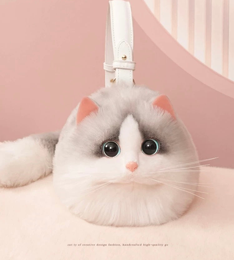 Fluffy Silver British Shorthair Cat Bag Cat Purse