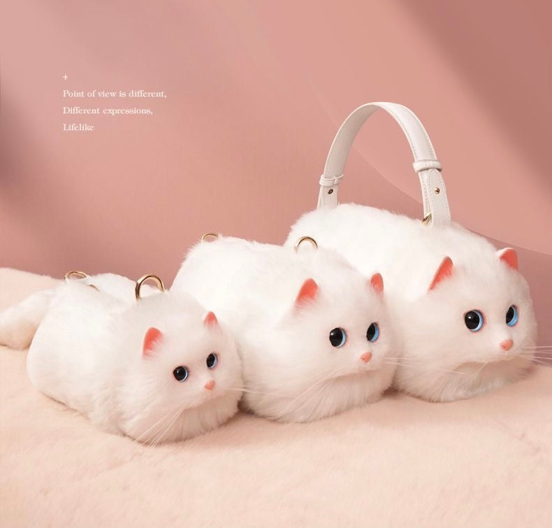 Fluffy White Cat Bag Cat Purse