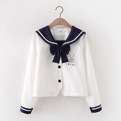 Sailor Collar Bunny Embroidery Blouse
