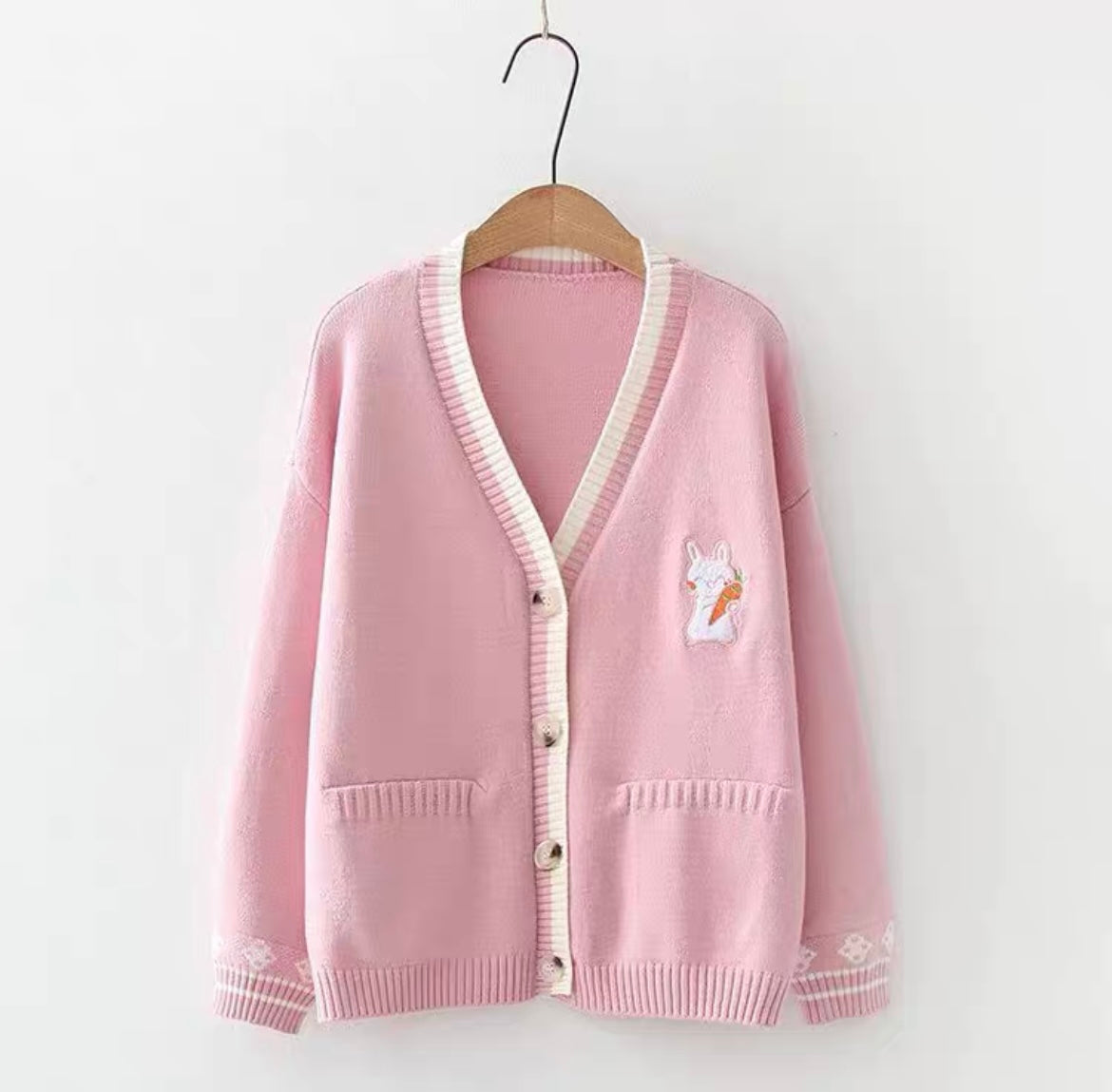 Bunny and Carrot Embroidery Sweater Cardigan