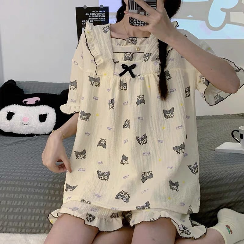 Kuromi Inspired Ruffle Pajama Set