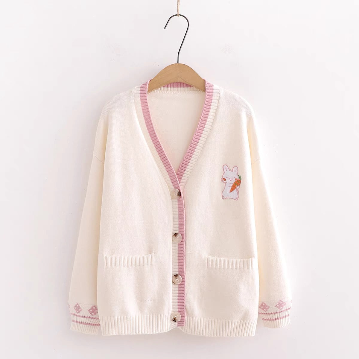 Bunny and Carrot Embroidery Sweater Cardigan