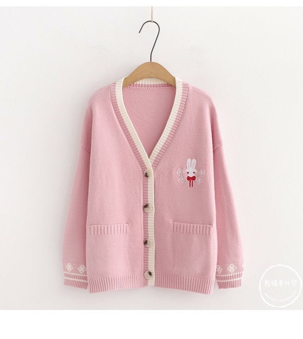 Bunny Embroidery Cardigan Sweater