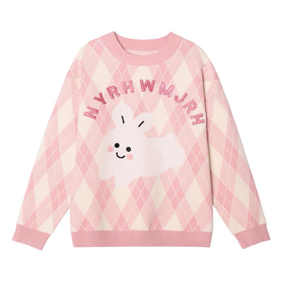 Pink Argyle Bunny Knitted Sweater