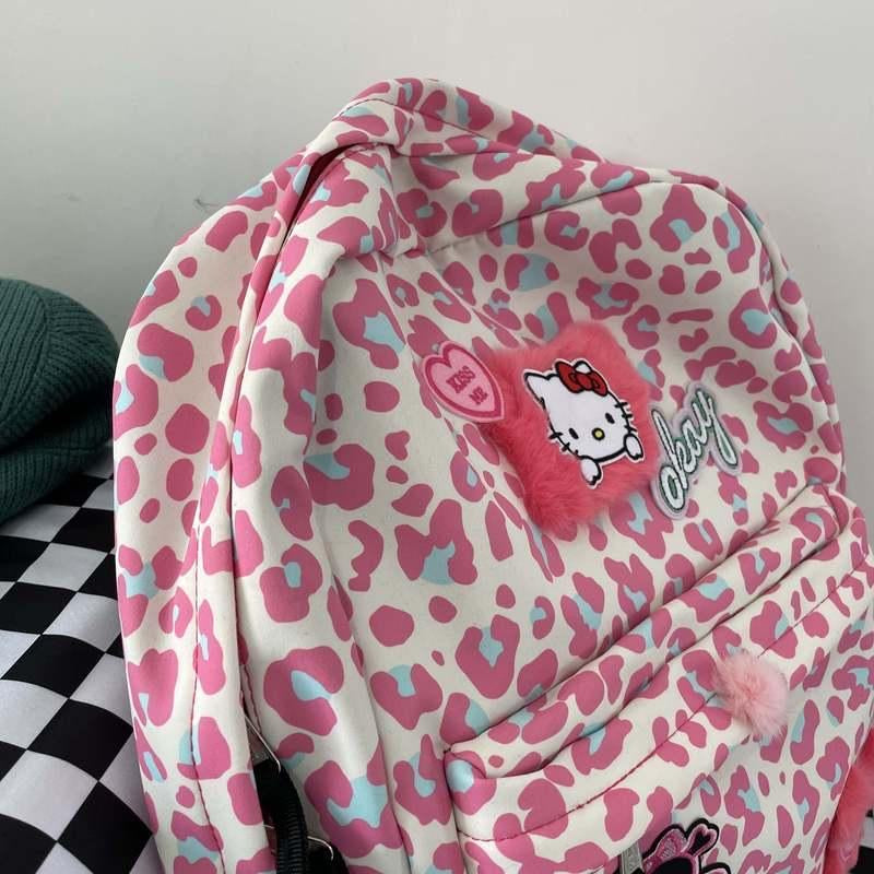 hello kitty leopard print backpack Pink Leopard Print Hello Kitty Inspired Backpack – ShopMeowtain
