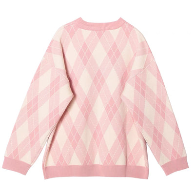 Pink Argyle Bunny Knitted Sweater