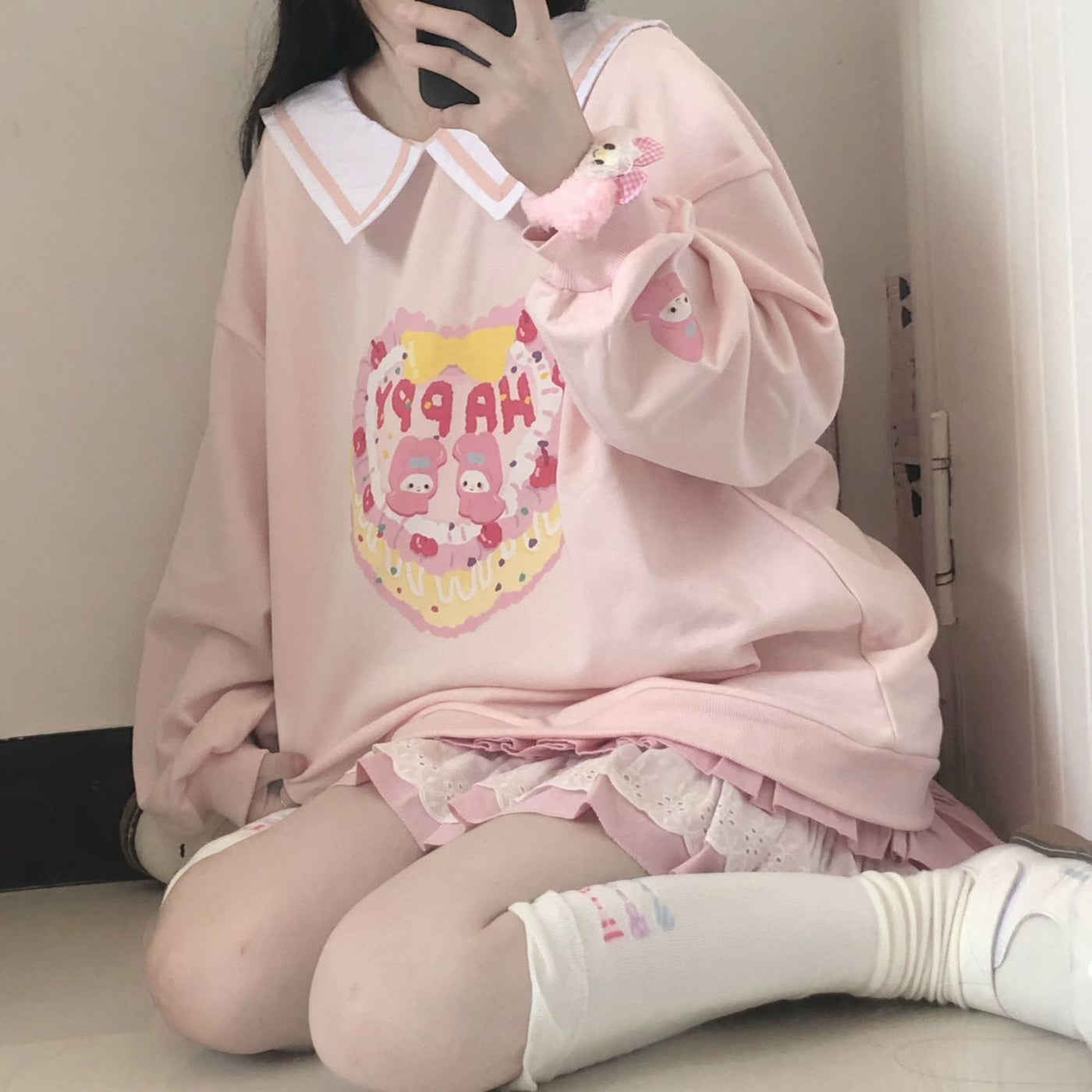 Soft Girl My Melody Inspired Pastel Pink Cotton Sweatshirt
