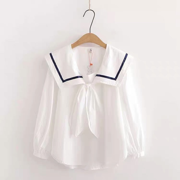 Soft Girl Academia White Shirt Sailor Collar