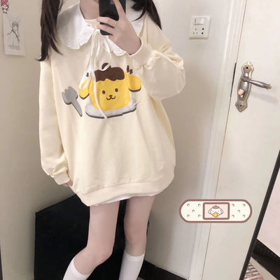 Soft Girl Pompompurin Inspired Pastel Yellow Cotton Sweatshirt