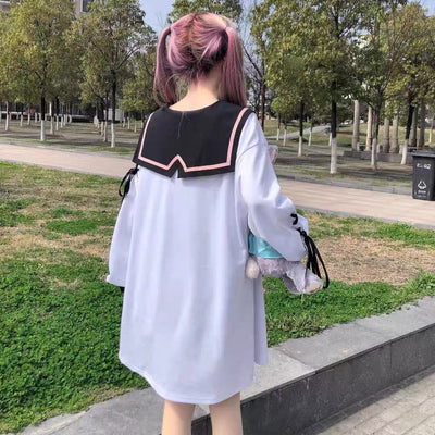 Harajuku Style Sailor Collar Anime Girl Long T-shirt