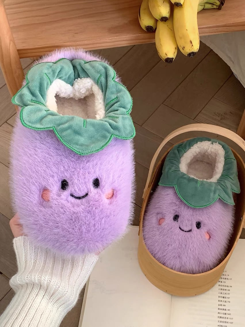 Cute Eggplant Fuzzy Slippers