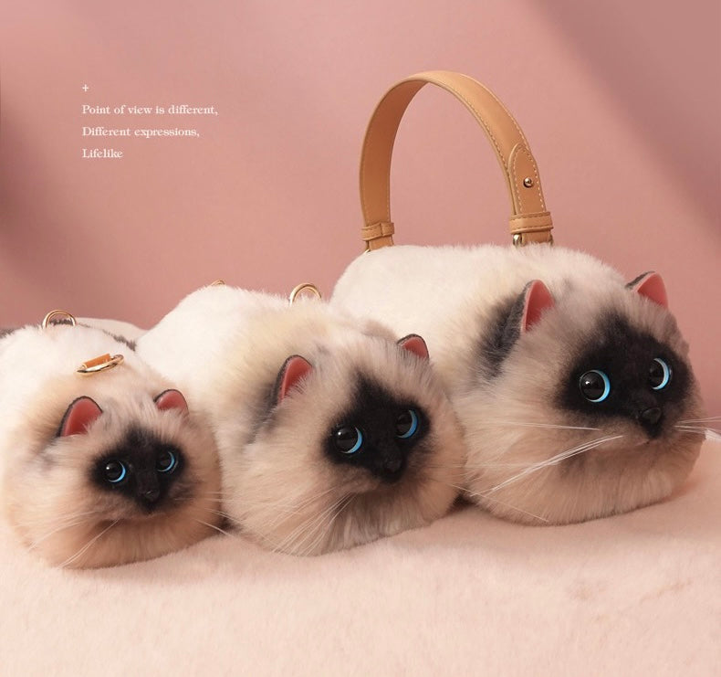 Fluffy Siamese Cat Bag Cat Purse