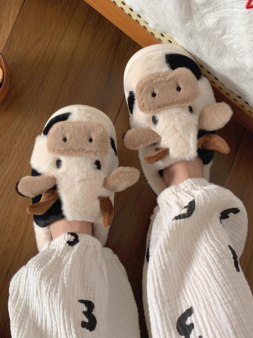 Moo Moo Cow Fuzzy Slippers