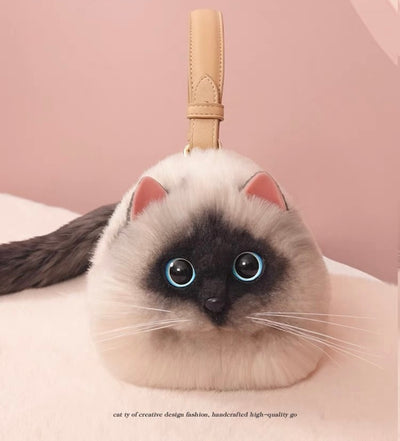 Fluffy Siamese Cat Bag Cat Purse
