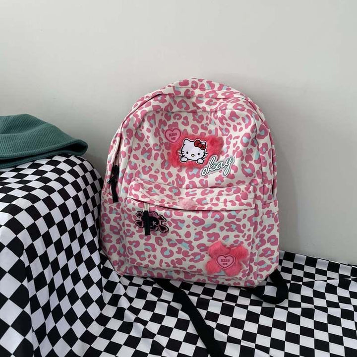 hello kitty leopard backpack Pink Leopard Print Hello Kitty Inspired Backpack – ShopMeowtain