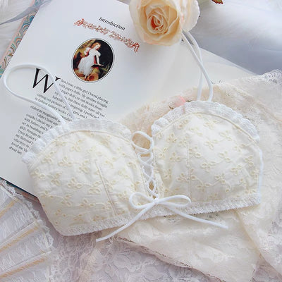 French Style Flowers Embroidery Lace Wireless Bra Lingerie Set