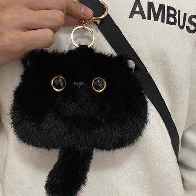 Tiny Black Cat Keychain Pendant Accessory