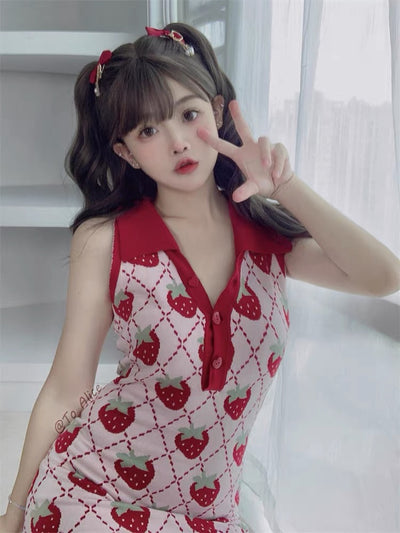 Robe tricotée en cœur fraise