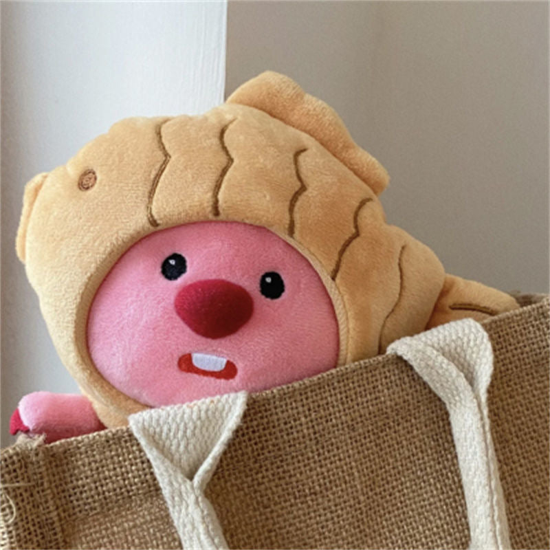 Loopy Pink Beaver Plushie With Taiyaki Hat