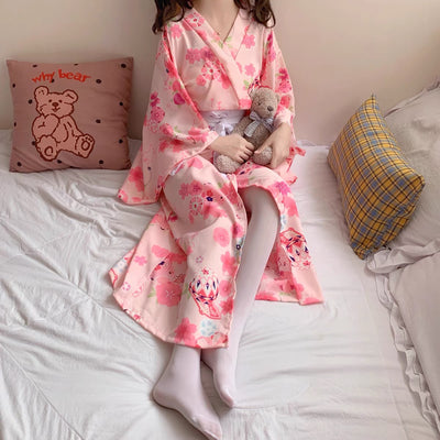 Japanese Style Pink Sakura Kimono Loungewear