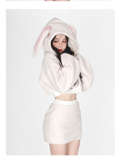 Sherpa Bunny Hoodie Skirt Matching Set
