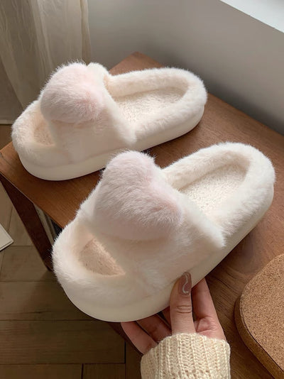 Soft Girl 3D Hearts Fuzzy Slippers