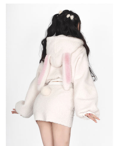 Sherpa Bunny Hoodie Skirt Matching Set