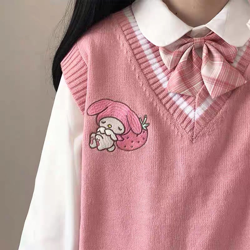 Sanriocore Embroidery Sweater Vests