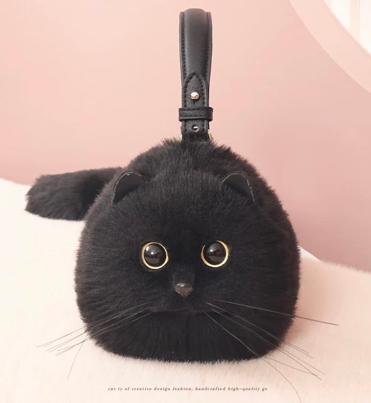 Fluffy Black Cat Bag Cat Purse