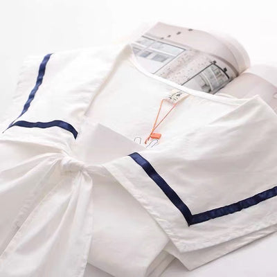 Soft Girl Academia White Shirt Sailor Collar