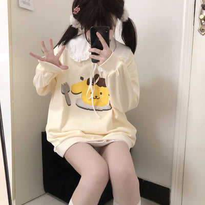 Soft Girl Pompompurin Inspired Pastel Yellow Cotton Sweatshirt
