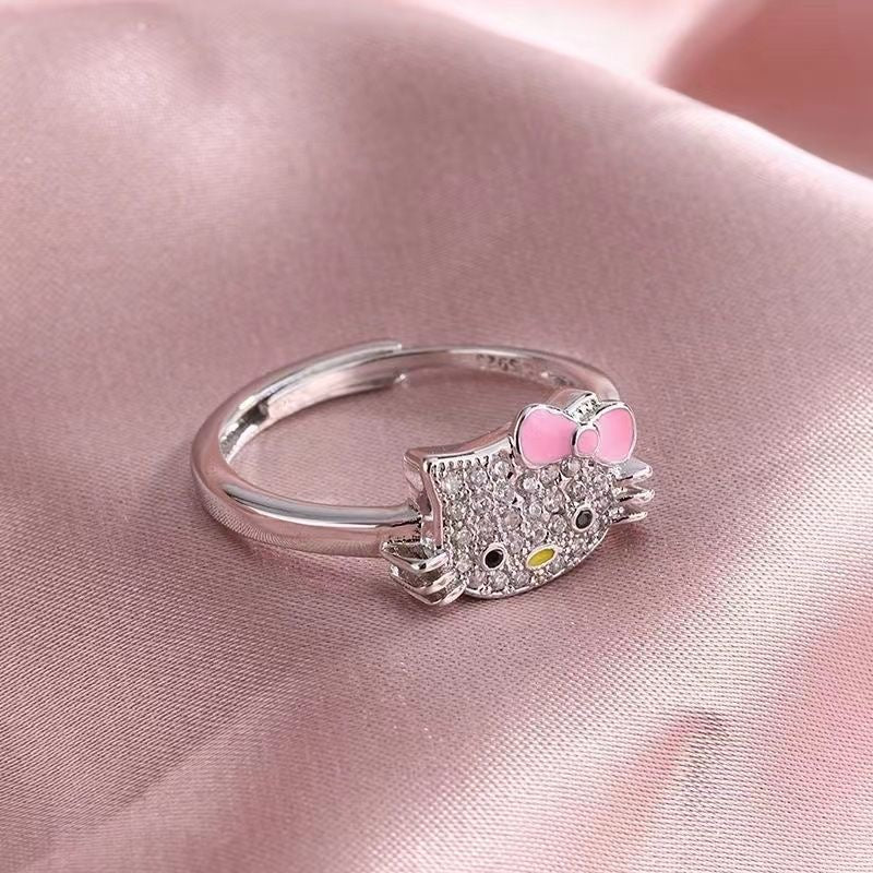 925 Silver Hello Kitty Inspired Ring Adjustable Size