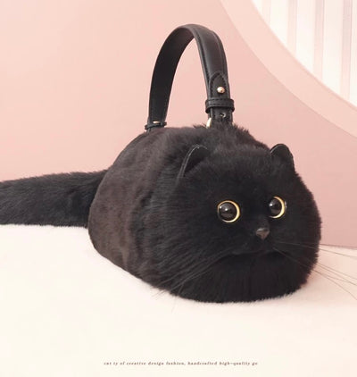 Fluffy Black Cat Bag Cat Purse